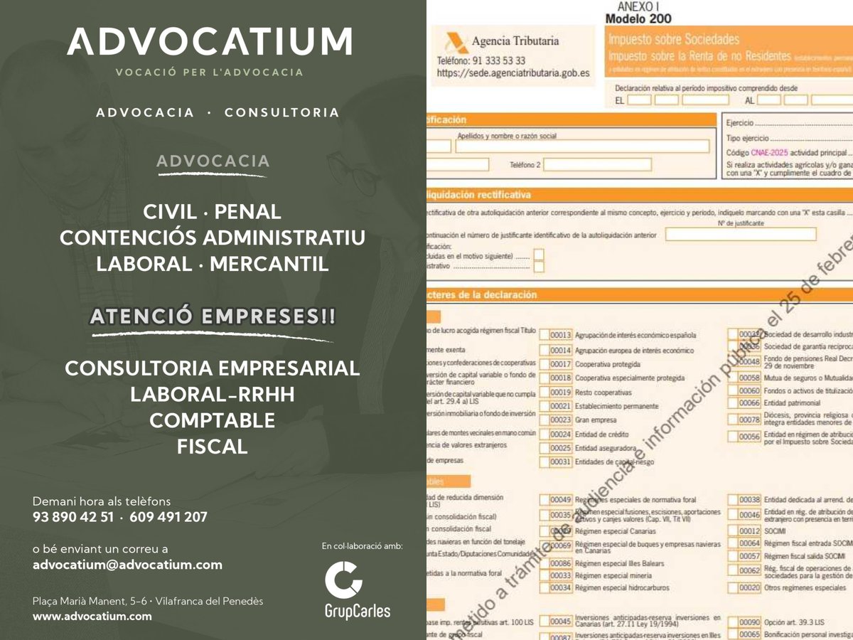 RomanCP2026's tweet photo. #Advocatium Confecció i tramitació de l' Impost de Societats 👍 #ImpostSocietats #Empreses #Sociedades #Empresa #ImpuestoSociedades #Hacienda #Legal #Comptable #Fiscal #VilafrancadelPenedès https://t.co/1MgmiJbVCN