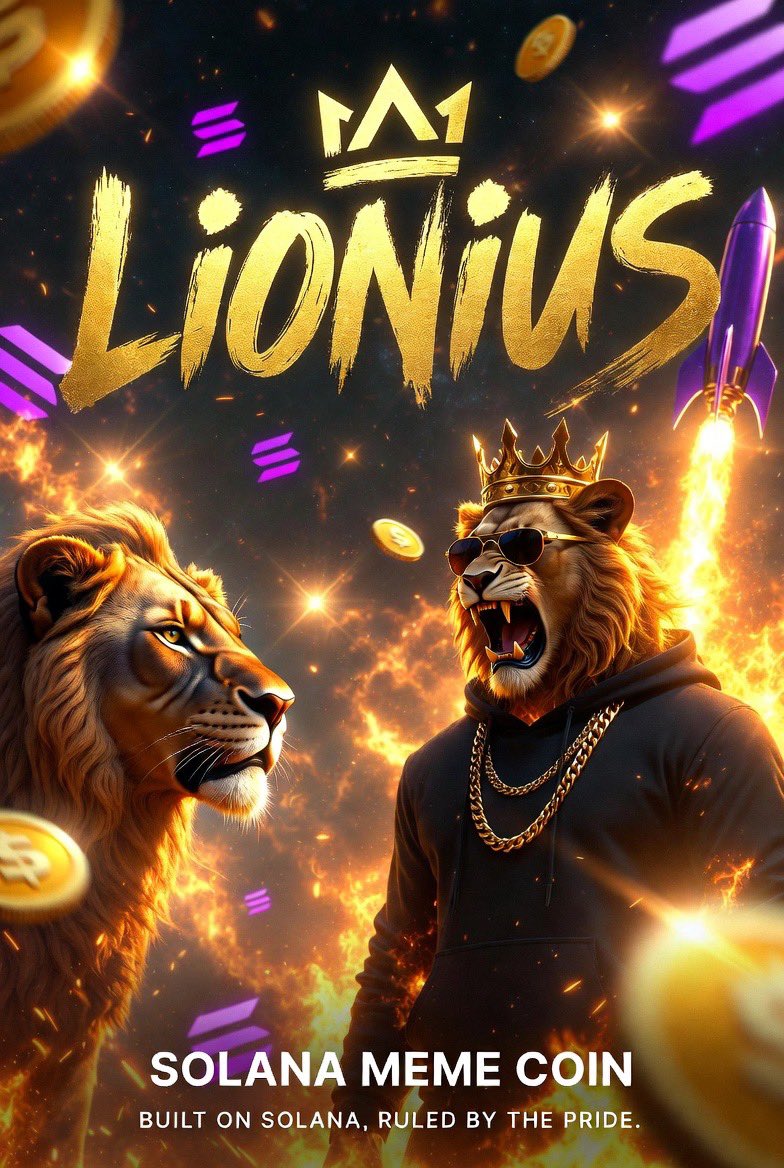 Lionius_sol's tweet photo. IF YOU’RE NOT ALREADY IN THE $LIONIUS PRIDE YOU’RE ABOUT TO REGRET SCROLLING PAST THIS. 
SOLANA’S NEXT KING IS HERE AND THE JUNGLE WILL NEVER BE THE SAME AGAIN. TAG YOUR DEGEN CREW RIGHT NOW — THIS IS THE ALPHA YOU’VE BEEN WAITING FOR 🦁

#LIONIUS #solana #sol #memecoin #crypto #launch #meme #ANSEM