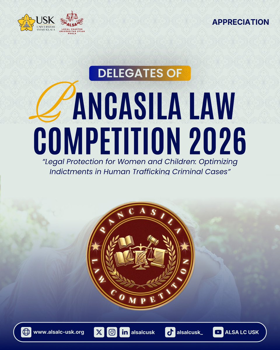 alsalcusk's tweet photo. [ALSA LC USK DELEGATES FOR INDICTMENT COMPETITION OF PANCASILA LAW COMPETITION 2026]

Hello, ALSAians!

We are proud to announce the delegates for the Indictment Competition at Pancasila Law Competition 2026.

Here are the names of our delegates:

Team 1 https://t.co/xnWb4C6oLZ