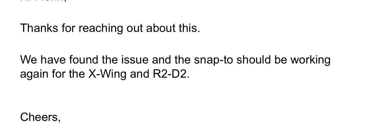 MasterRoniVVV's tweet photo. A lot of people think the feedback button on the web app is useless, but the support team is actually on it.

Yesterday I reported that the X-Wing snap-on feature and R2 weren’t working, and just a few hours later they had both fixed. 👏🏽
@veve_official https://t.co/KTqqFIdujZ