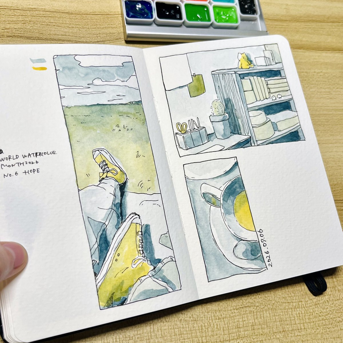hirohatayukichi's tweet photo. 水彩、モレスキン。のんびりしたいという希望。
No.6 HOPE
#WorldWatercolorMonth2026
#WWMホルベインチャレンジ https://t.co/ex8MYFBFW8