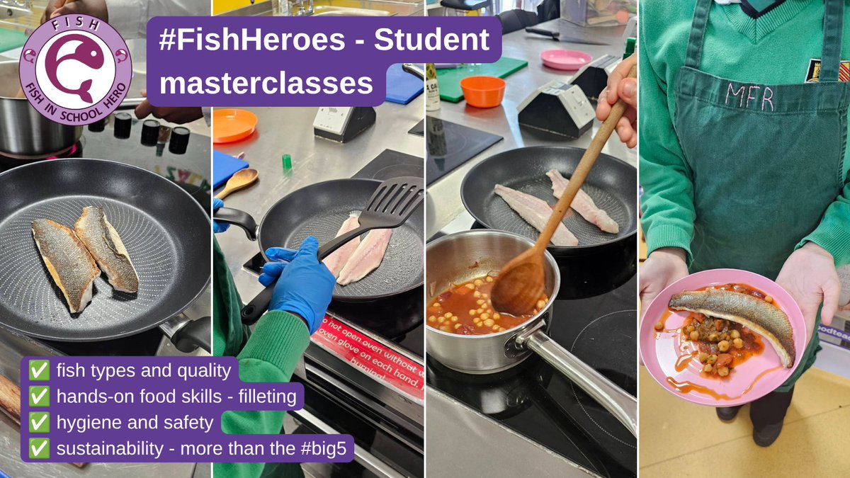HeroesFish's tweet photo. From filleting fish to cooking & tasting, our #FishHeroes Student Masterclasses in Cardiff have helped pupils take their cooking skills to the next level! 
 
They discovered different fish species, learnt how fish can be part of a healthy diet, and explored how sustainable choices matter.
 
🧑‍🍳Real skills. 🐟Real ingredients. 🧑‍🎓Real learning.
 
Join us ⤵️
https://t.co/RCWYhr8ePc
 
#TeachFood #FoodEd
