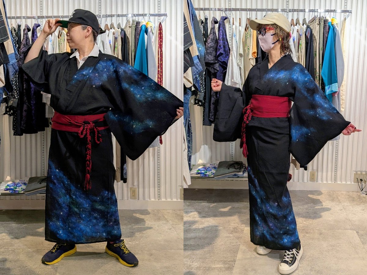 yuukikanon42's tweet photo. 明日は七夕🎋🌟

銀河がキラキラと輝く浴衣
メンズ、レディースともにございます✨
なんとさらに柄を描きたすこともできます😆
例えば、自分の星座など入れるのはいかがでしょう✨

ぜひラフォーレ原宿でご覧ください💖

#浴衣　
#七夕 https://t.co/bI3loM331A