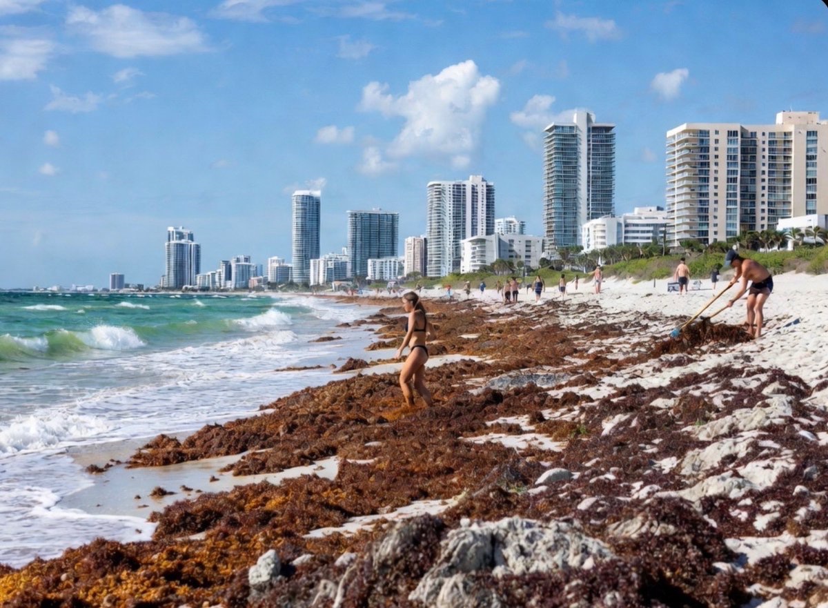 CaryKelly11's tweet photo. Our chemical addiction to fertilizer is polluting the ocean with nutrients in such staggering amounts that a seaweed called Sargassum is running amok like kudzu.

Nutrients are being leeched from our soil and they have to go somewhere. That somewhere is the ocean, especially nitrogen from synthetic fertilizers running off farms, lawns and rivers.

It’s turned a once-contained natural phenomenon into a recurring coastal disaster. 

Offshore, sargassum is a vital nursery for fish and baby turtles. On the beach it’s an ecological and economic nightmare. Places like Miami beach are strewn with the rotting seaweed and the smell is unforgettable. 

We’re literally fertilizing the ocean to death, smothering nesting sites for endangered sea turtles, triggering fish kills and God knows what other harms we are doing to the aquatic ecosystem.

Don't anyone dare try to belittle me for eating beef and pork when your Doritos and pizza are literally strangling our oceans.

The explosive sargassum was mostly confined to the traditional Sargasso Sea with occasional patches; not the massive tropical blooms we're seeing now. 

And for those who will say waste from cattle is also to blame, the great Sargassum algae migration didn’t get started until the 2011 and it’s gotten progressively worse.

The U.S. cattle herd peaked around 1975 at 132 million head and there was no sargassum problem. Today it's roughly 86–87 million which is the lowest in 50 years.