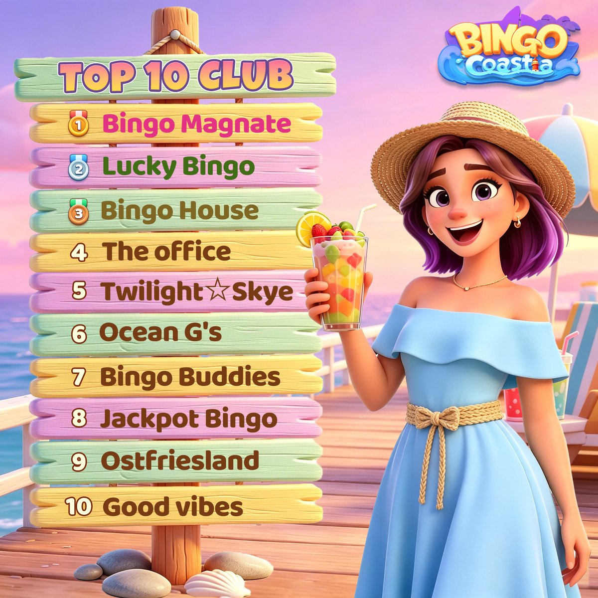 BingoOcean's tweet photo. 🏆13th ROUND CLUB TOP 10 RESULTS OUT! CELEBRATE &amp; CLAIM!🎁

Massive cheers to the incredible Top 10 Clubs! 🥳Your passion makes Coastia's community so special!

🎁Claim the gift of 100 Tickets + 60 Club Balls: clubcongrats0706
⌛️11:59 PM EDT, July 11

#bingo #bingocoastia #club https://t.co/S1tUiJgBMi