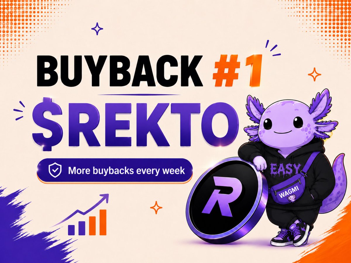 Rektofun's tweet photo. Buyback #1 is done ✅

We bought back $500 worth of solana:13QUwwFK5bMTrxZ9xhYpD8oEVizRSFk79nTQqtvFEASY tokens.

Not because we had to.
Because we are building this for the long run.

More buybacks every week.
More giveaways.
More shipping.
More markets.
More chaos.

We are just getting started!!
LFG 🔥
