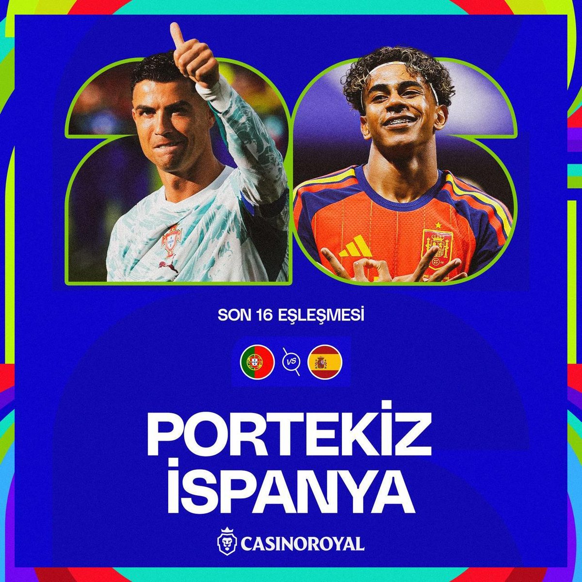 royalcomtr's tweet photo. 🏆 ÇEYREK FİNALE KİM ÇIKACAK?

⚔️ Ronaldo'lu Portekiz, Yamal'lı İspanya'ya Karşı!

💵 Arttırılmış Oranlarla Dünya Kupası Heyecanı CasinoRoyal'de!

GÜNCEL GİRİŞ - https://t.co/01U5KjnvsC https://t.co/KhK9kZbyr6