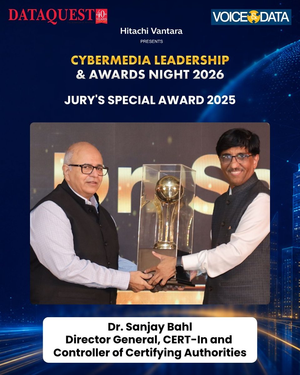 dataquestindia's tweet photo. A proud moment from the CyberMedia Leadership & Awards Night 2026 as the winners of the @dataquestindia ICT Awards 2025
Read the full coverage about the event on Dataquest: https://t.co/uvZnBM5wXo
#CyberMedia #Dataquest #voicendata https://t.co/cjw8Ku3rau