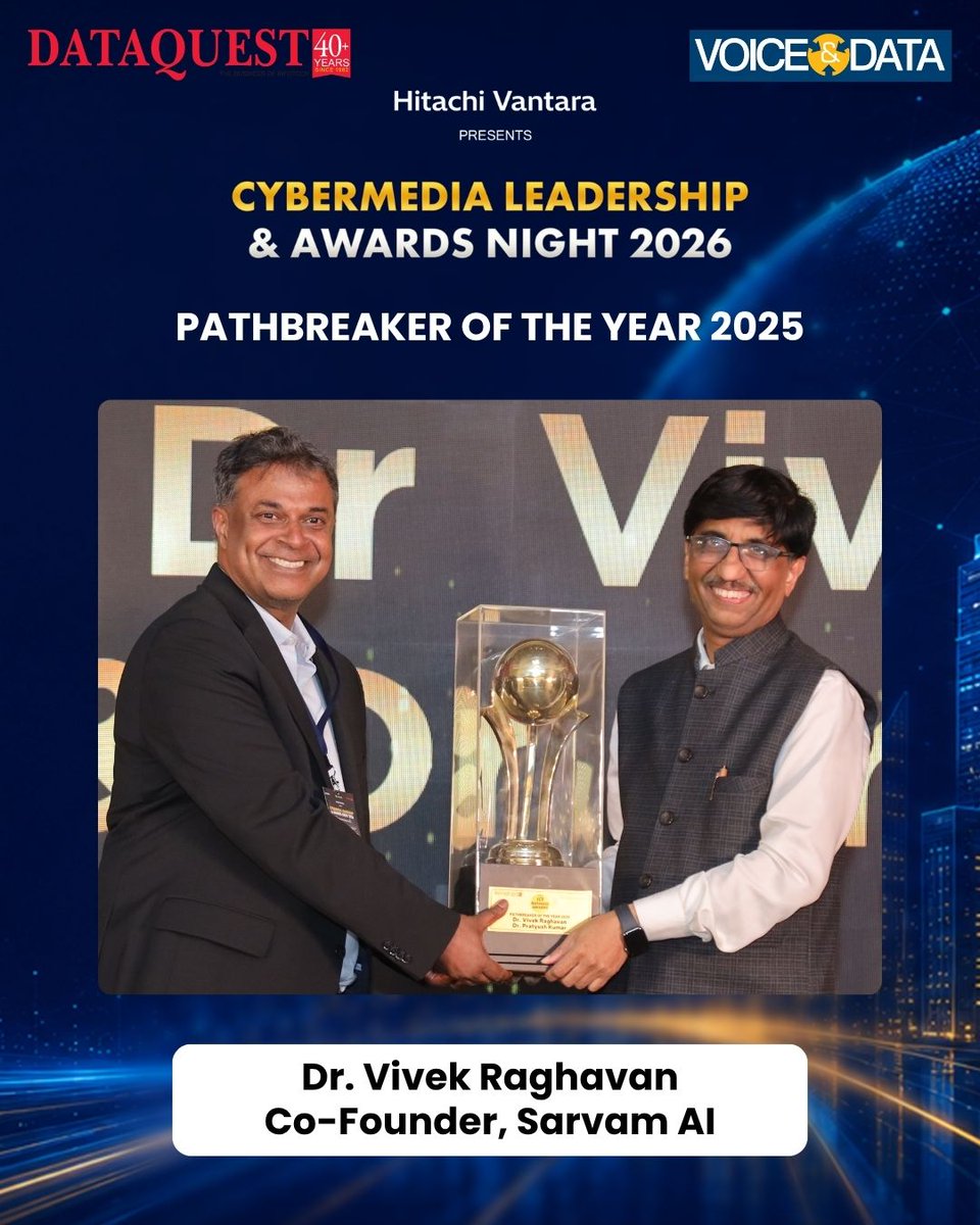 dataquestindia's tweet photo. A proud moment from the CyberMedia Leadership & Awards Night 2026 as the winners of the @dataquestindia ICT Awards 2025
Read the full coverage about the event on Dataquest: https://t.co/uvZnBM5wXo
#CyberMedia #Dataquest #voicendata https://t.co/cjw8Ku3rau