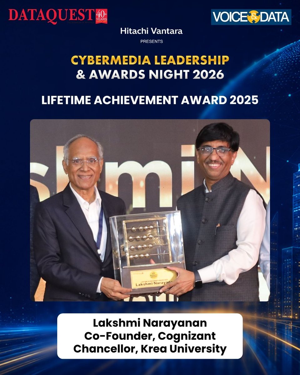 dataquestindia's tweet photo. A proud moment from the CyberMedia Leadership & Awards Night 2026 as the winners of the @dataquestindia ICT Awards 2025
Read the full coverage about the event on Dataquest: https://t.co/uvZnBM5wXo
#CyberMedia #Dataquest #voicendata https://t.co/cjw8Ku3rau