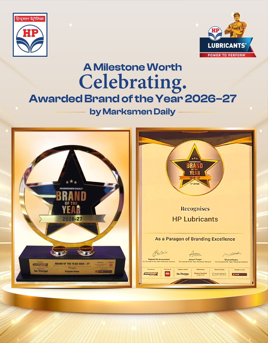 hpcl_lubricants's tweet photo. This milestone belongs to everyone who has been part of our journey, from our customers and partners to every member of the HP Lubricants family. Thank you for your continued trust and support. Here's to setting new benchmarks and powering many more journeys ahead.

@HPCL https://t.co/XcwfCnkKWM