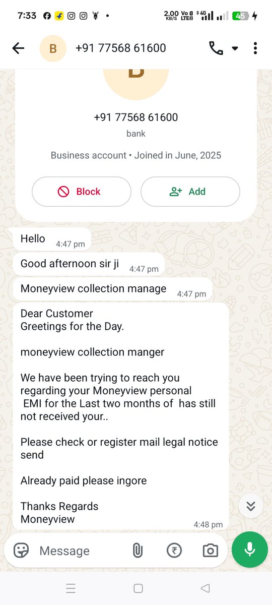 sOrd1000's tweet photo. I am facing continuous harassment from recovery agents through repeated calls and messages despite informing them about my financial situation. Requesting immediate intervention and professional conduct from your team. Please resolve this issue urgently @MoneyviewCares @RBI https://t.co/1hhKxN1cmL