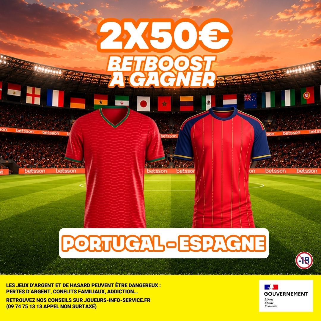 BetssonFR's tweet photo. 🎁 Pour ce Portugal - Espagne, on te gâte !

🇪🇸-🇵🇹

⚽ Trouve le score exact (90 min)
✅ Donne ton ID
❤️ Like &amp; RT
⏳ Fin du jeu à 21h00
🏆 TAS demain matin
🎁 2x50€ de BetBoost à gagner

À toi de jouer. 👀 https://t.co/GPgJn4ZdGa