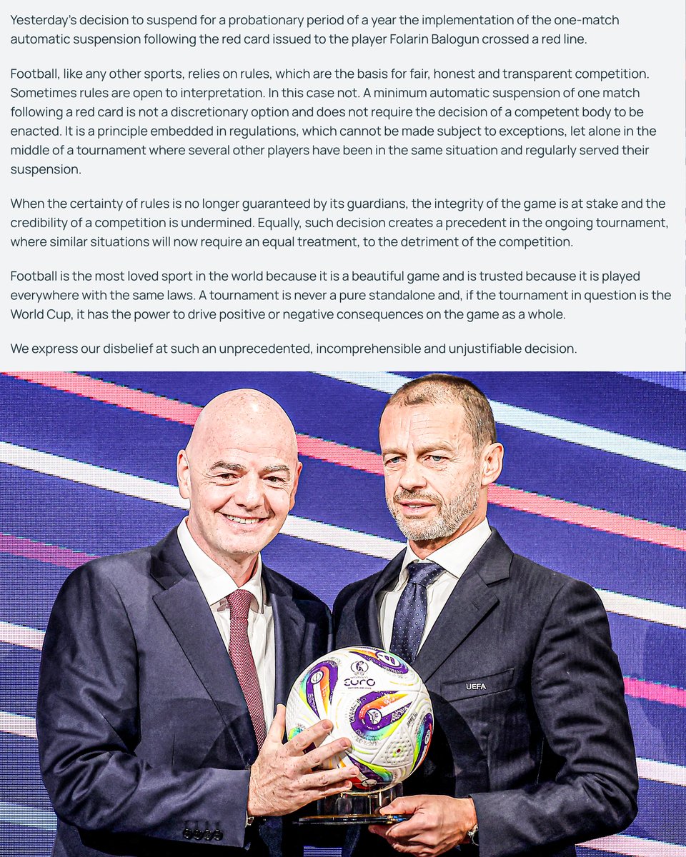 footballontnt's tweet photo. UEFA has labeled FIFA's decision to allow Florian Balogun to play against Belgium at the World Cup "unprecedented, incomprehensible and unjustifiable" 👀 https://t.co/Z4sBbRkKgK