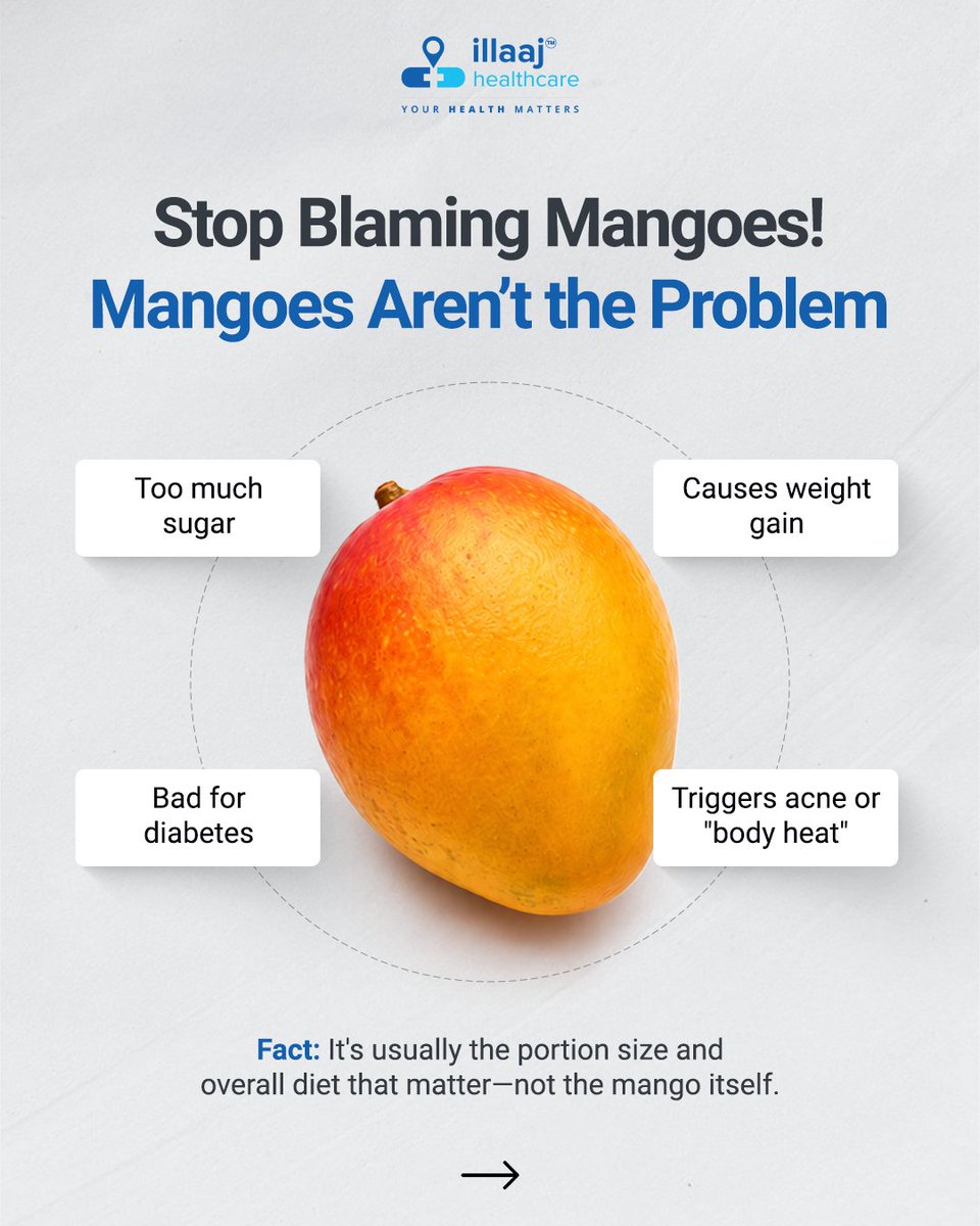 illaajHealth's tweet photo. Team Mango or Team No Mango?
No single food deserves all the blame. A healthy lifestyle is built on balance, moderation, and smart choices—not unnecessary restrictions.
Enjoy your favourite seasonal fruits as part of a well-rounded diet. https://t.co/JBzCbh8M9G