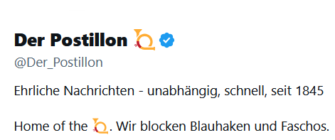Der_Postillon's tweet photo. Hinweis: Wir haben diesen dummen blauen Haken jetzt schon zum zweiten Mal von Twitter (von einigen wenigen auch X genannt) gegen unseren Willen gratis bekommen. Wir zahlen an Elon Musk keinen Cent dafür.
Wir haben wie schon beim letzten Mal (2024) Twitter aufgefordert, ihn wieder zu entfernen. Andernfalls müssten wir uns getreu unserer Bio-Beschreibung selbst blocken.
