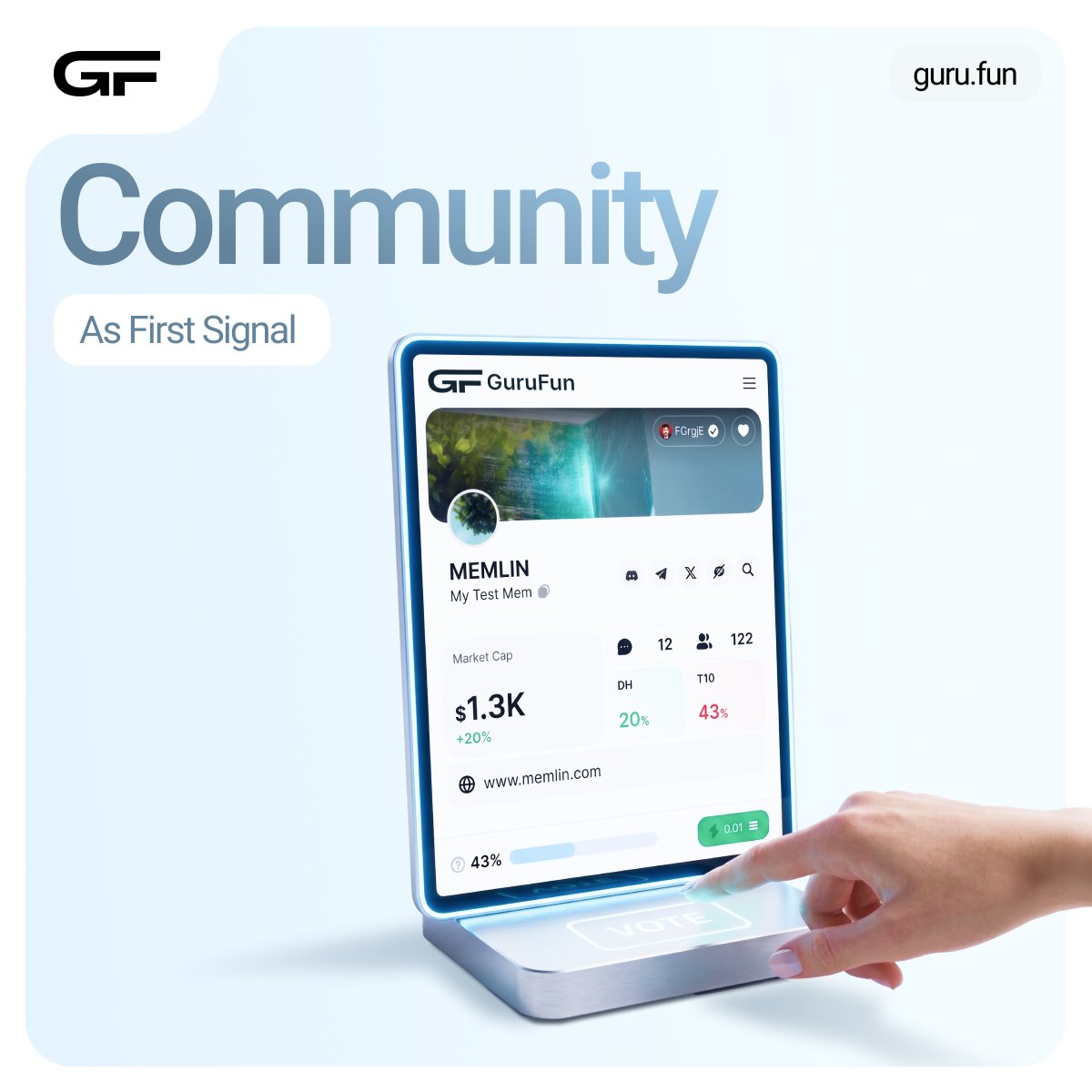 gurudotfun's tweet photo. Your first signal is not always the chart.
Sometimes it is the small group of people willing to share, vote, react, and say: this looks worth watching.
Guru Fun will give creators a cleaner way to turn early attention into launch momentum.
#GuruFun #Memecoin https://t.co/39usizxFPg