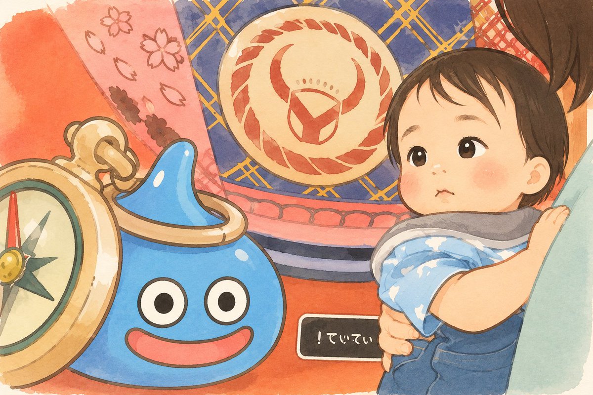 miniozk's tweet photo. ミニおざの ぼうけんが はじまった！

　 なかまになる（フォロー）
▶ おうえんする（いいね）

デフォルメにしたから伝わりにくいけど、ドヤ顔で今にも冒険に出そうな顔してた🤣✨
最初の仲間はスライムかな🤭♡

#ドラクエ #吉野家 #育児 https://t.co/3oh73ILmIR