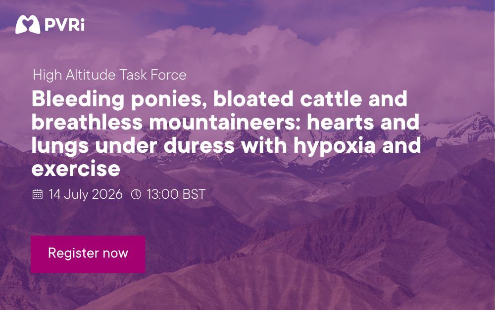 PVRI's tweet photo. ❓️ What happens to the heart and lungs under the combined stress of hypoxia and exercise?

Join us next week for the High Altitude Task Force’s next webinar in their Hypoxia in pulmonary vascular research – altitude and beyond series. 

Bleeding ponies, bloated cattle and breathless mountaineers: hearts and lungs under duress with hypoxia and exercise
📅 14 July 2026
🕐️ 13:00 BST

➡️ Register now: https://t.co/mfdf0sreLE