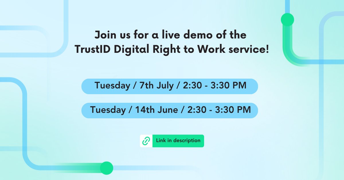 TrustID_UK's tweet photo. Join our live sessions to see how TrustID helps you complete compliant right to work checks quickly and securely

💠Next session: Tomorrow at 2:30 PM

Other available dates:
👉🏻 14th July | 2:30 PM

A quick, practical demo!

Register now: https://t.co/ogNZIAUZFH https://t.co/tS19gVNKHU