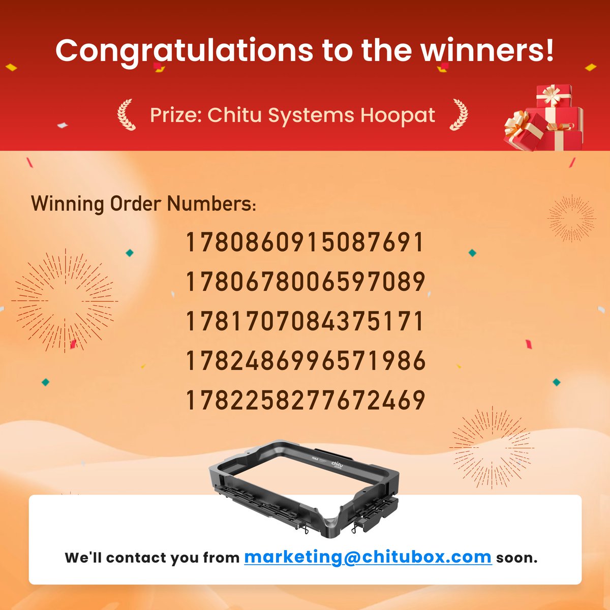 chitubox's tweet photo. 🎉CHITUBOX 9th Anniversary Sale Giveaway Winners – Round 3
Congratulations to everyone below! 🥳
🎁Chitu Systems Conjure Standard 8K Resin (1kg)
🎁Chitu Systems Hoopat
🎁Chitu Systems Mini Heater II
Special thanks to @ChiTuSystems for making these prizes possible! 💙 https://t.co/R2phajNyQn