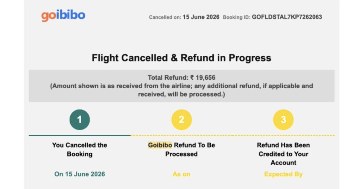 Sumo_1110's tweet photo. @GoibiboSupport @goibibo @flyspicejet @GoibiboSupport @goibibo @flyspicejet Cancelled on 15 June 2026
Booking ID: GOFLDSTAL7KP7262063 https://t.co/sP4sNJ7YCQ