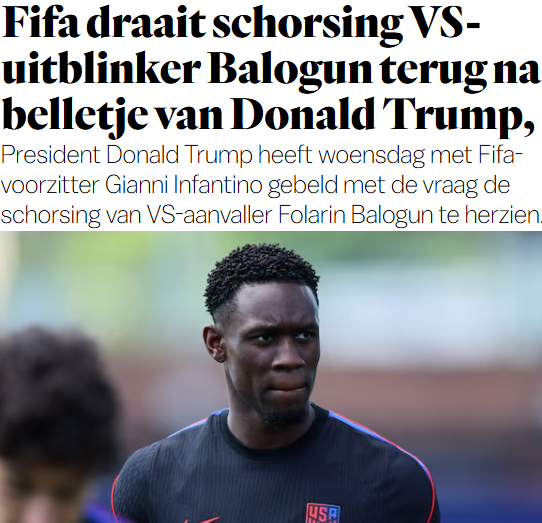 Matthijs85's tweet photo. Trump bepaalt nu ook wie geschorst wordt op WK en wie niet https://t.co/JrNJHEytxA
omdat hij weet dat de VS zonder Balogun kansloos is tegen Belgie
Schorsing schrappen na rode kaart MAG zelfs niet in FIFA-reglement.. 🤨 #InfantinoIsTrumpsBicht #FIFAscism #InfantinoMustGo #USABEL https://t.co/ZsZfOfLEsu