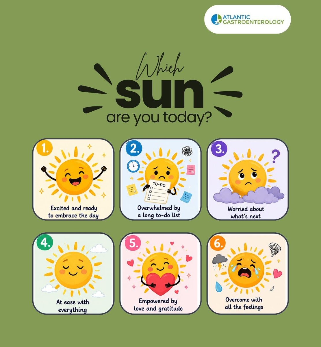 AtGastro_NYC's tweet photo. Which sun are you feeling like today? Let us know in the comments. Whether you're feeling high or low, always remember to be kind to yourself and take care of your well-being.
.
.
.
https://t.co/Evh7rsuOhb
718 521-2840
.
.
.
#emotions #feelings #letitout #brooklyn https://t.co/M1ugeLOofK