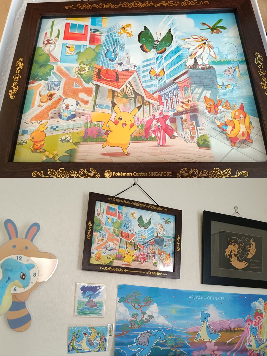 ポケセンシンガポールで買ったメタルプレートの絵を飾りました 立体的