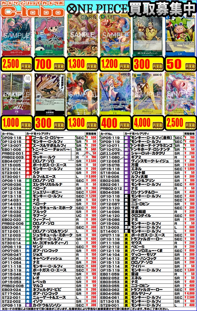 ワンピース 最新弾・デッキパーツ・パラレル買取情報】 ワンピース担当