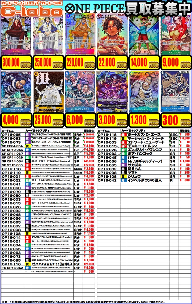 ワンピース 最新弾・デッキパーツ・パラレル買取情報】 ワンピース担当