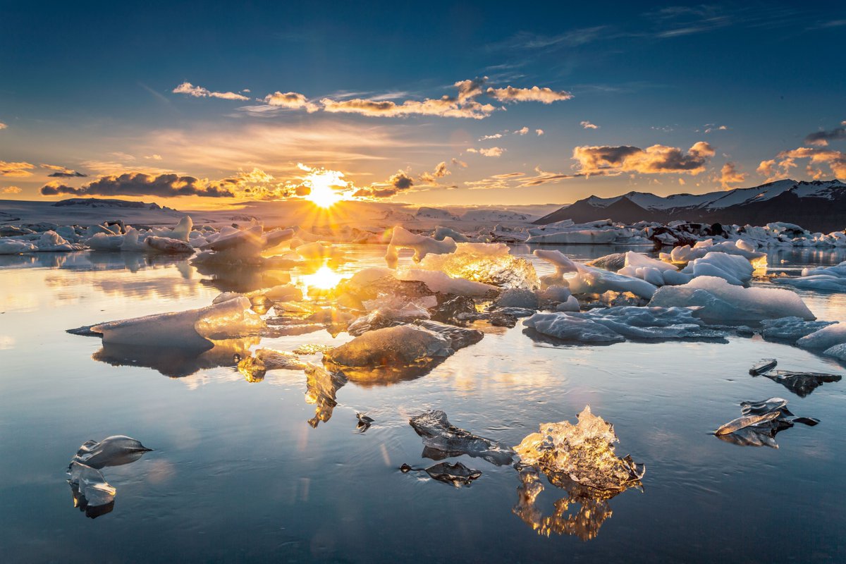 guidetoiceland's tweet photo. Jokulsarlon glacier lagoon is one of Iceland's most peaceful natural wonders. 🌊✨

Icebergs drift slowly toward the sea, seals lounge on the floes, and the surrounding landscape feels otherworldly. The lagoon was formed in the 1930s as Breidamerkurjokull glacier began retreating, and it grows every year.
