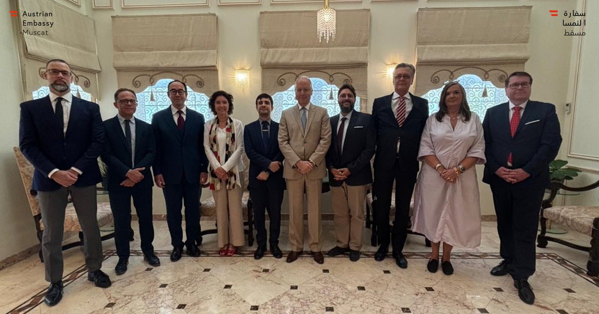 AustriainMuscat's tweet photo. Today, we were pleased to host the first EU Heads of Mission meeting under the new Presidency, marking the beginning of six months of close cooperation, dialogue and partnership. We look forward to working closely with our fellow EU Member States and our Omani partners. https://t.co/SPpk478nj0