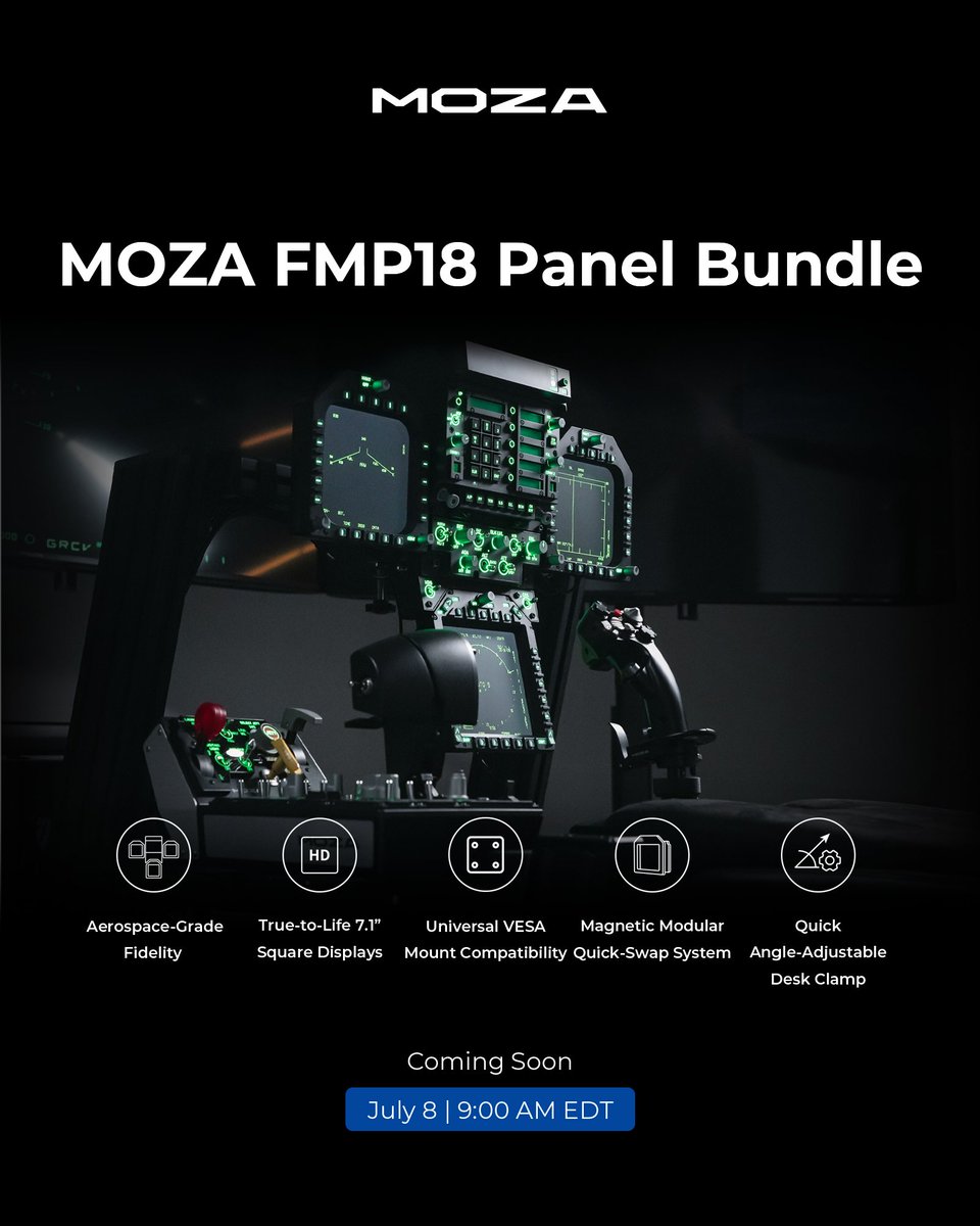moza_racing's tweet photo. Precision-crafted, premium simulation design that brings a classic fighter jet panel to life — the MOZA FMP18 Panel Bundle.

#moza #mozaflight #flightsim #flightsimulation #MOZAFMP18 #Panel #NewRelease https://t.co/Bc1pcmdC2E