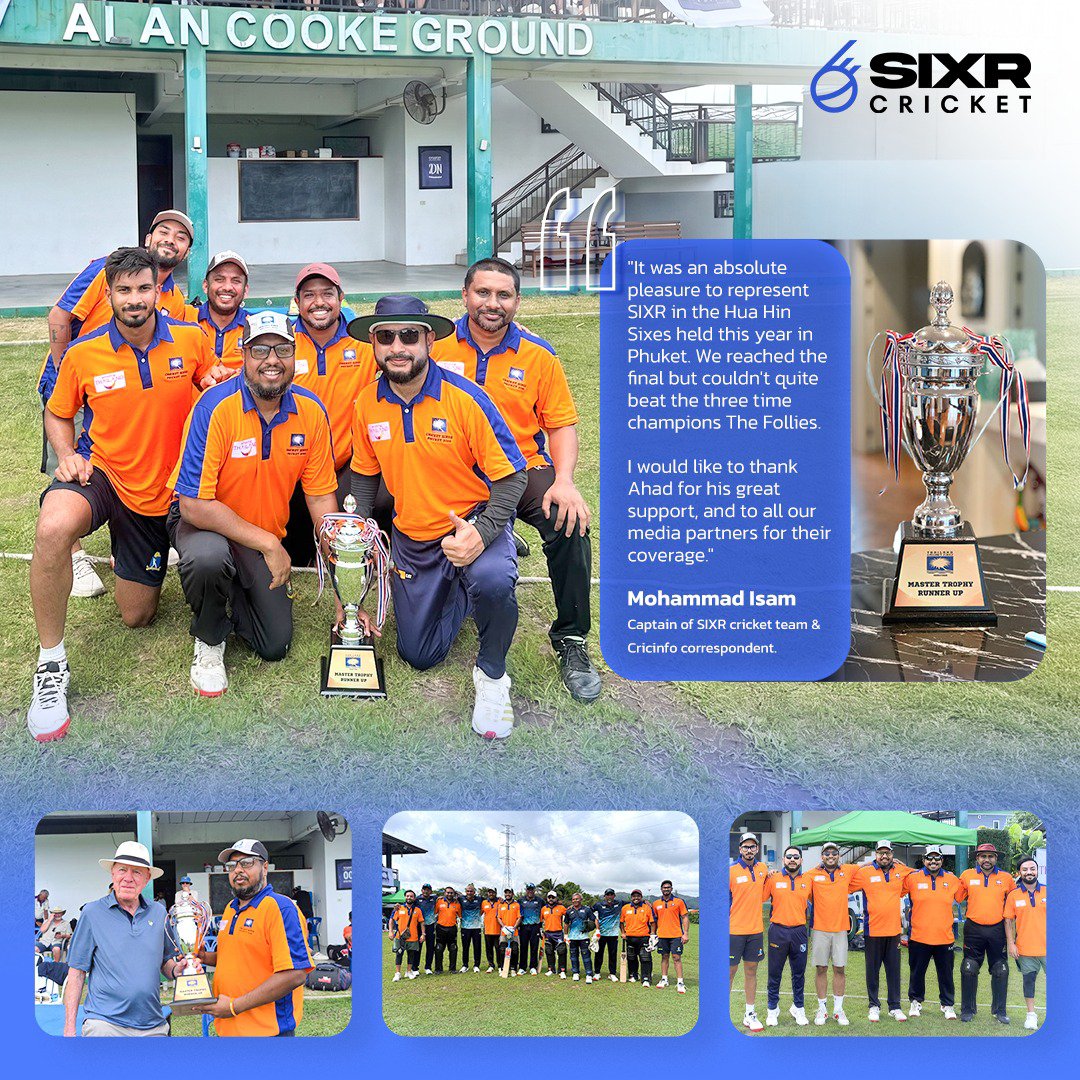 SIXR_cricket's tweet photo. #SIXRCricket finish as Runners-Up at the Hua Hin Sixes in Phuket! 🏏🏆

An incredible journey by the team, reaching the final and competing against the three-time champions, The Follies.

Thank you to everyone who supported us throughout the tournament, specially our media partners and fans. This is just the beginning.

#HuaHinSixes #Cricket #TeamSIXR #RunnerUp #CricketCommunity