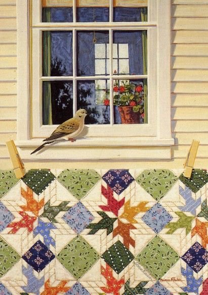 HWarlow's tweet photo. Rebecca Barker 
Quiltscapes.  
Amazing work 
They are actually paintings but she is a quilter too. 
Nevertheless they are amazing pieces and she uses the traditional patterns of the quilts.   Very clever https://t.co/bKkOTqPVjH