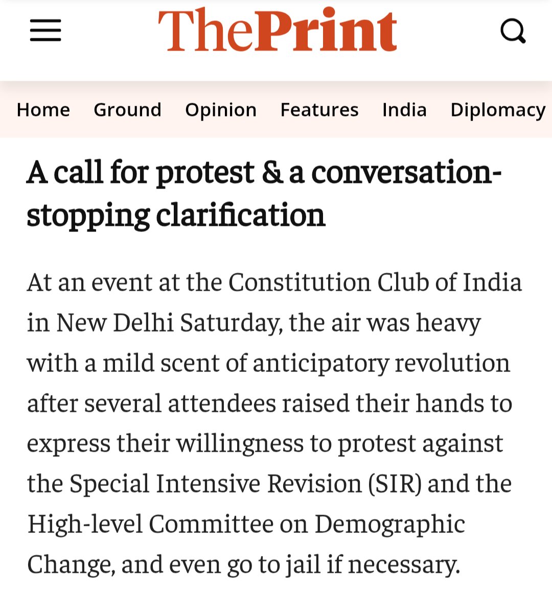 culturedbuoy's tweet photo. "I am not ready to go to jail, all of you will get bail...only I will not, for obvious reasons"

S.Y. Quraishi, Former Chief Election Commissioner of India, speaking at the Constitution Club in Delhi, after many Hindu panelists said they are willing to go to jail to protest SIR. https://t.co/O5WgZnNsTY
