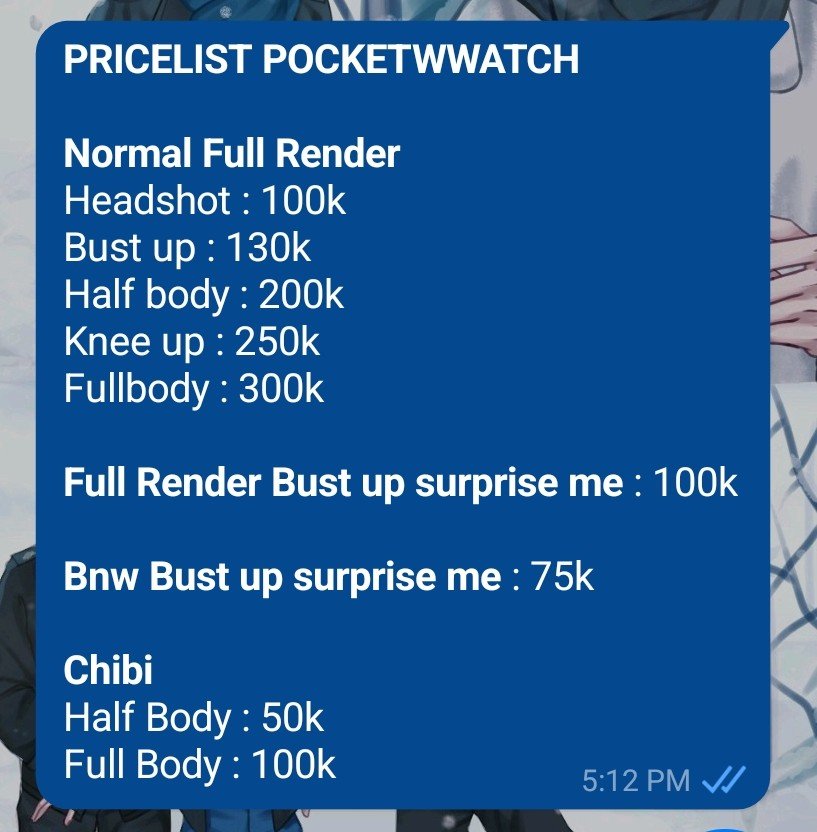 pocketwwatch's tweet photo. Pricelist ripil untuk bulan agustus ia, nanti khusus kapel 15% off~ aman kan ya ges? :3
Btw mau liat comms sheet kalian yang servicenya banyak dong, aku bingung ini nyatuinnya gimana di comms sheet nanti😭 https://t.co/tnvlC5vdVf