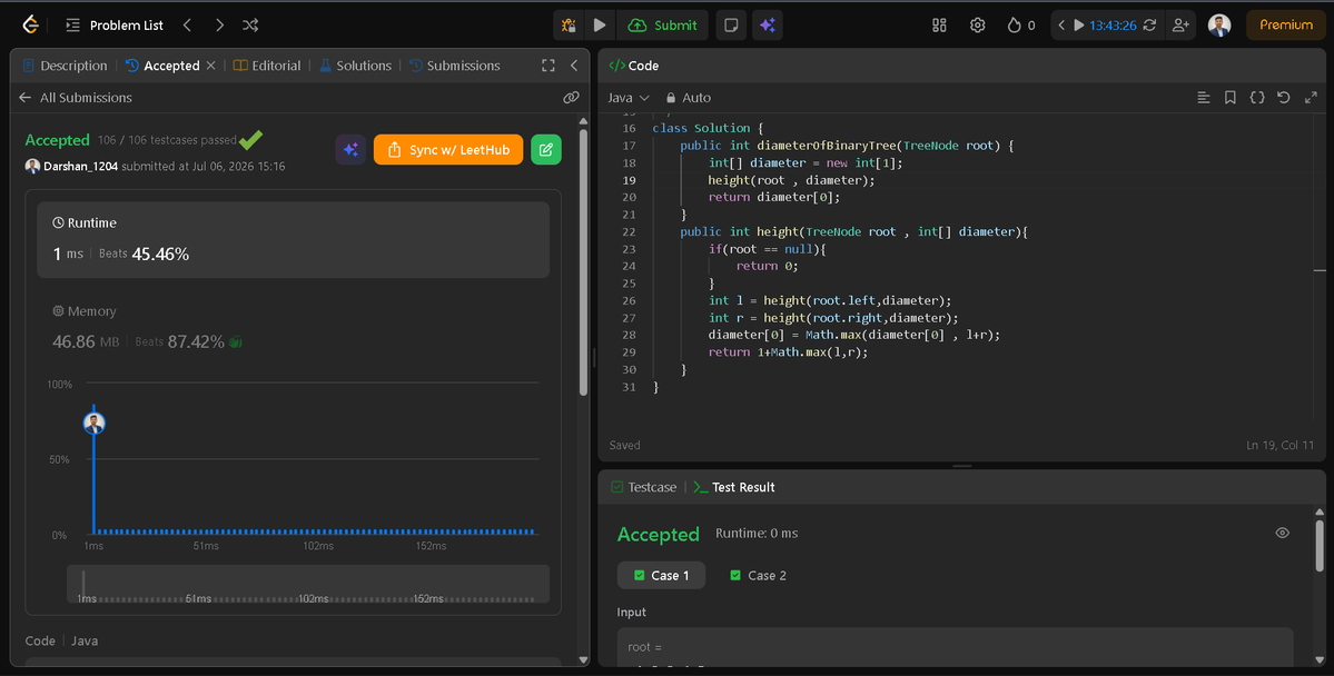 Darshan2042's tweet photo. 📅 Day 36/45 of #SDESheetChallenge @takeUforward_
@striver_79 
🎯Today's Focus: Binary Tree
 ✔️ Level Order Traversal
 ✔️ Maximum Depth in BT
 ✔️ Diameter of Binary Tree
 ✔️ Check for balanced binary tree

💯Small progress.Big consistency.
#StriversSDEsheet #BinaryTree #DSA #Java https://t.co/n0y5jmaGDw