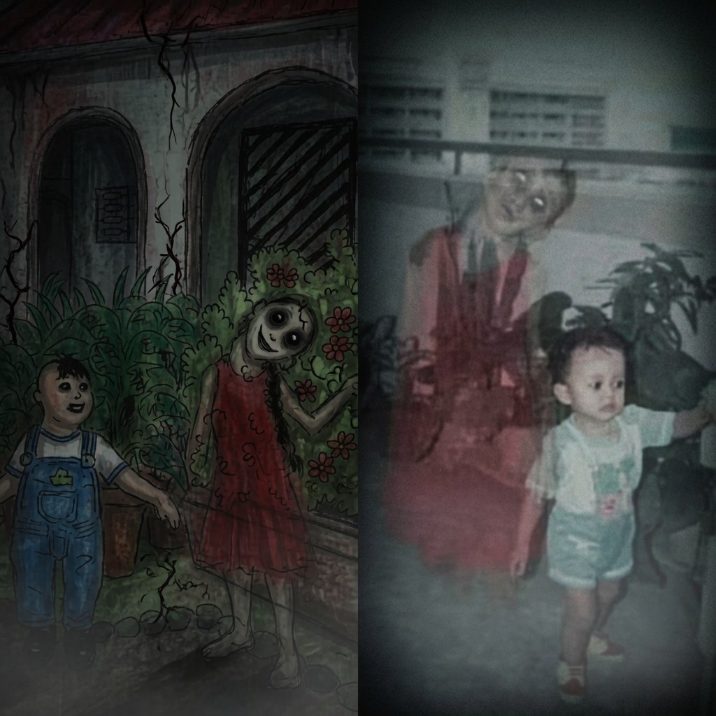 Skenagram's tweet photo. Anak berusia 4/5 tahun. Hampir setiap hari menggambar cewek kecil berbaju merah dengan mata hitam pekat dengan leher yang patah dan senyum yang retak seperti pecah kaca!

Suatu sore anak itu main sendirian di halaman. orang tua iseng foto anak itu. Hasil fotonya langsung bikin orang tua anak itu gak bisa berkata-kata

"Badan terasa gemetar, Bingung, Takut...!"

Matanya yang hitam menatap langsung ke kamera, seolah menunjukan eksistensinya

Sosok yang digambar anak itu ternyata nyata! Selama ini anak itu mengaku punya teman bermain, orang tua anak itu berpikir anak itu salah ucap ternyata aslinya bikin merinding

Pernah punya cerita teman bermain tak kasat mata?

#ceritahoror #misteri #urbanlegend
