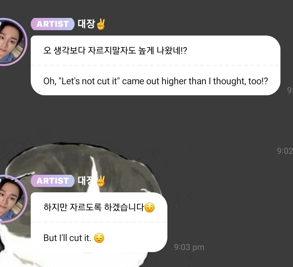 WITHKINGJD's tweet photo. CUT won so Jongdae's going to have a haircut. Next voting is how his hair should be cut. He's still thinking what would be the criteria for the voting but his hair back in Arcadia, Broken Party, &amp; Door eras were mentioned 😭🙏 I'm nervous lol 🤣 #CHEN #첸 https://t.co/Pj7QySCyVu