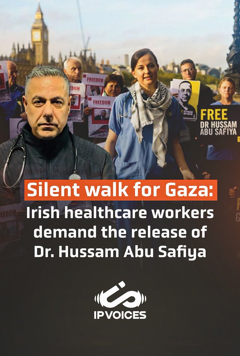 IPvoice1's tweet photo. On Saturday, July 11th, Irish Healthcare Workers for Palestine will gather outside RCSI at Stephen’s Green for a Silent Walk for Gaza, standing in solidarity with the people of Palestine and calling for the immediate release of Dr. Hussam Abu Safiya. 

This one‑hour walk is a powerful act of collective resistance, highlighting the urgent demand to end Israel’s ongoing genocide and affirming the right of Palestinians to live, heal, and be free. 

Together, healthcare workers and allies will march in silence, making visible the call for justice and humanity.