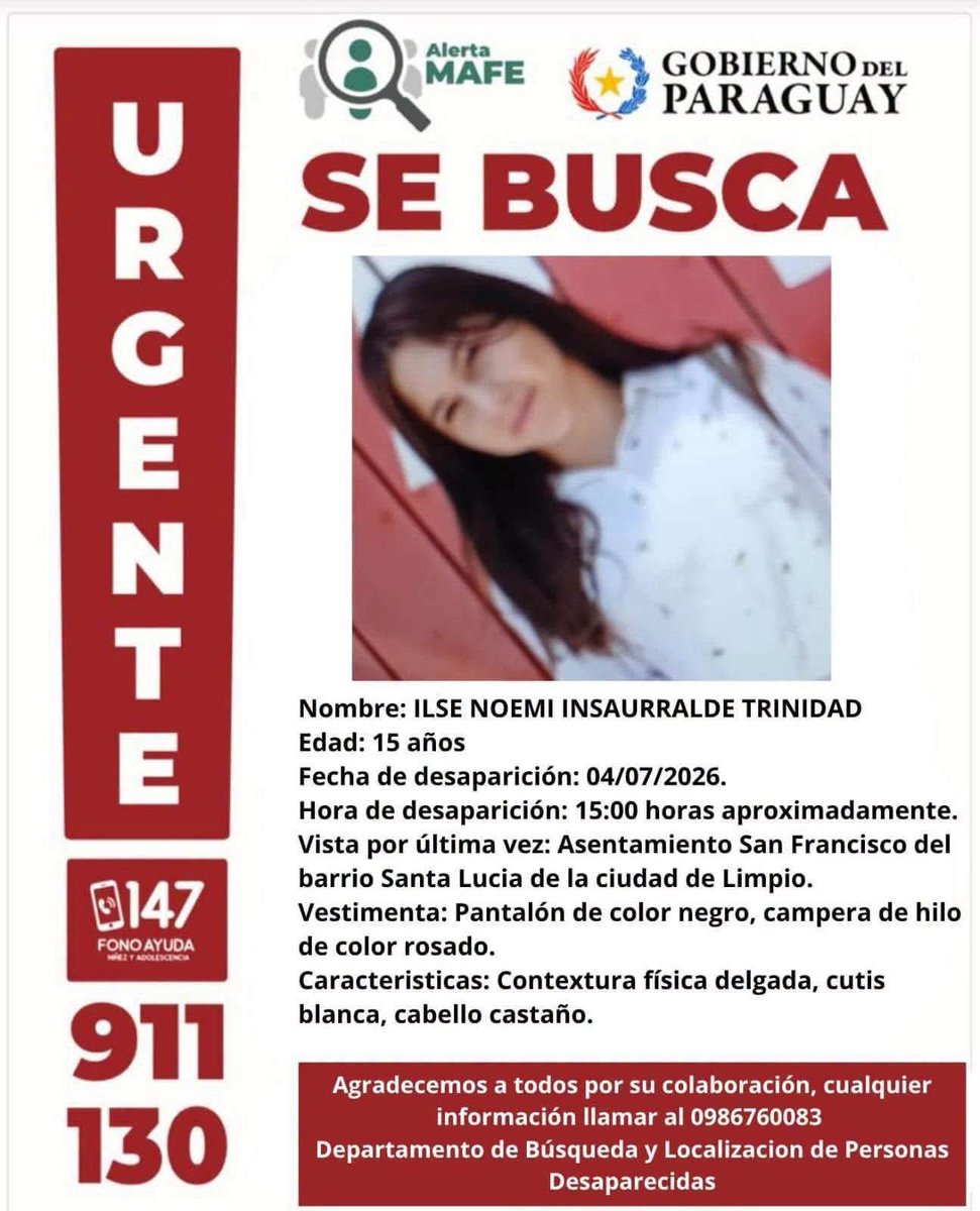Ahora_Py's tweet photo. ¡Ayudemos a encontrarlos!

Buscan a menores desaparecidos

La Policía Nacional solicita la colaboración de la ciudadanía para dar con el paradero de varios menores de edad desaparecidos.

Cualquier información puede ser clave. Comunicarse al 911, 130 o al 0986 760 083. https://t.co/7KrJh5AU9s