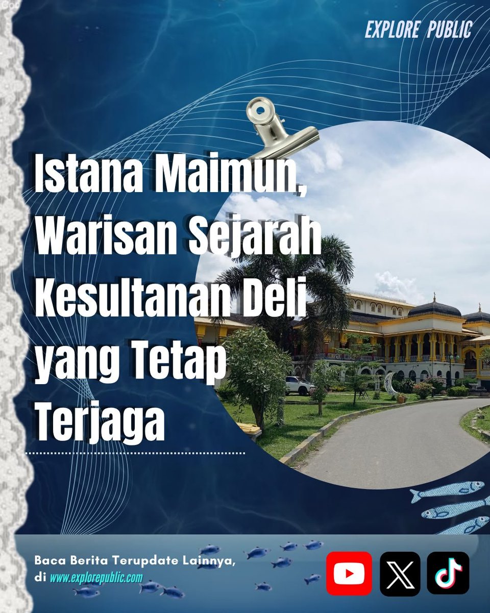 ExplorePublicc's tweet photo. Istana Maimun di Medan merupakan peninggalan Kesultanan Deli yang memadukan arsitektur Melayu, Islam, Eropa, India, dan Timur Tengah, serta menjadi destinasi wisata edukatif bernilai sejarah.

baca selengkapnya : https://t.co/TPjZEAjGMx

#IstanaMaimun #WisataSejarah https://t.co/szLfjLi7ov