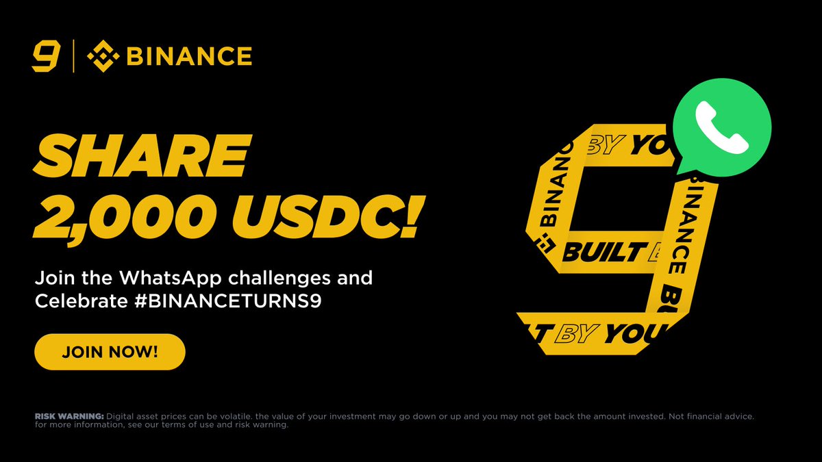 Hanesh_hk's tweet photo. 🎉 Happy 9th Anniversary, Binance! 🥳

9 years of innovation, growth, and an amazing global community! 🚀💛

Join the official #BinanceTurns9 celebration on WhatsApp and don't miss exclusive updates, events, and rewards! 🎁

🔗 Join Here: 
https://t.co/RKyWsBwPSo

Let's celebrate together and make this anniversary unforgettable! 🎂🎊

#Binance #Crypto #Binance9 #BNB