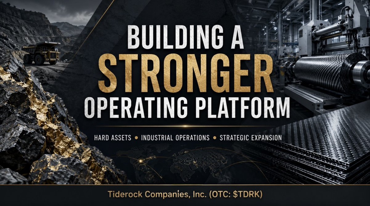 AlorosCorp's tweet photo. Tiderock Companies, Inc.
(OTC: $TDRK)

Tiderock continues to advance a business model built around tangible assets, operational execution, and strategic expansion.

From our composites manufacturing operations to Arcata Global’s growing resource and commodities focus, the company is working to create a stronger foundation across sectors where infrastructure, materials, and hard assets remain essential.

As we continue executing, our focus remains on building a scalable platform with real operating value behind it.

#Composites #Gold #Commodities #OTCStocks