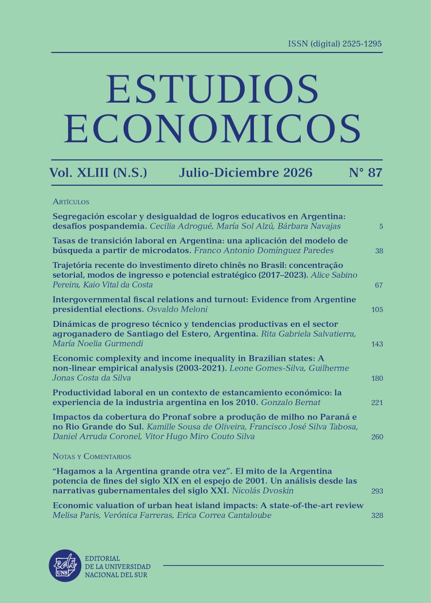 Estud_econ's tweet photo. Olá #EconTwitter! Acabamos de publicar! Vol. 43 No. 87 (2026) já está disponível. 👉https://t.co/VM0VxROU1u #Argentina📷
@UNS_oficial #CONICET @IIESS_CONICET @Economia_UNS @estud_econ #Economics #Economia #GlobalEconomy #GoingGlobal https://t.co/xhlZtXR7pI