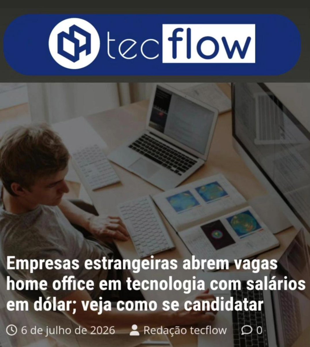 tecflow_br's tweet photo. Quer trabalhar para empresas estrangeiras sem sair de casa? Veja onde encontrar vagas remotas em tecnologia. 

https://t.co/9yYa8l8W55

#HomeOffice #TrabalhoRemoto #Tecnologia #Vagas https://t.co/1Hv2s9uR1v