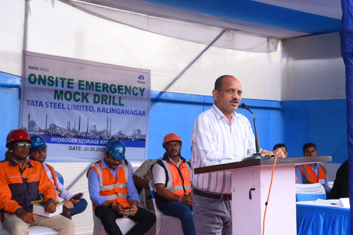 dfbodisha's tweet photo. As a part of the regular emergency preparedness programme under the Directorate of Factories &amp; Boilers, Government of Odisha, a full-scale mock drill was conducted on 30.06.2026 at M/s Tata Steel Kalinga nagar to assess emergency preparedness for a simulated fire in a Hydrogen https://t.co/Vbq0XvMetG