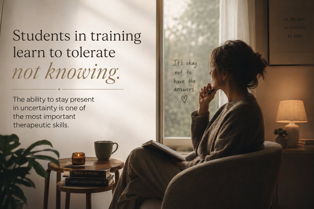 accpi_accpi's tweet photo. Students in training learn to tolerate not knowing. The ability to stay present in uncertainty is one of the most important therapeutic skills. https://t.co/nhtPhSer2q